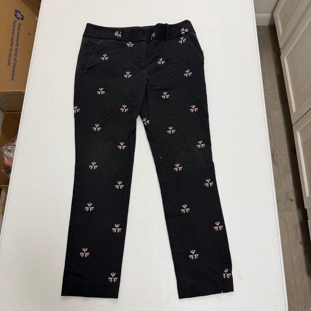 Loft Petites Marisa Skinny Pants Black Floral Embroidered Size 4P Work Career
